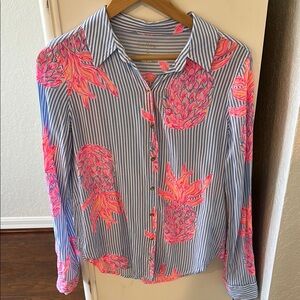 Lilly Pulitzer Blue and White Long Sleeve Button Down Shirt